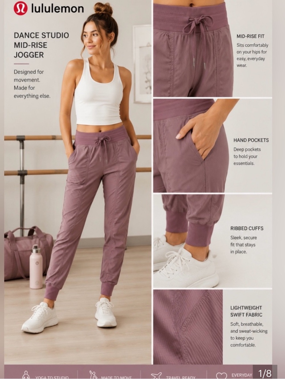 lululemon athletica studio pant Mid-Rise Jogger in Dusty Mauve